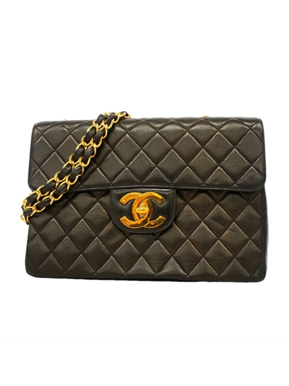 Chanel Shoulder Bag Maxi Quilted Lambskin Black Gold